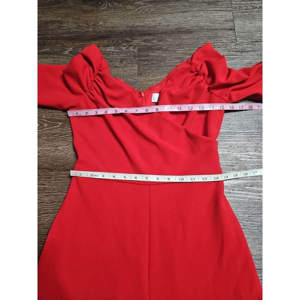 Badgley Mischka Belle Mia Red Rushed Crossover Neckline Wide-leg Jumpsuit Size 2 - Picture 6 of 14